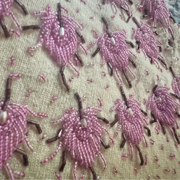 Stunning 1950’s Highly Detailed Hand Beaded Cardigan, Sweater Girl Knit Top - Picture 10 of 14